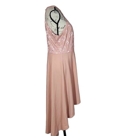 CBbonlinedress Women Size XL Pink High Low Halter Cocktail A-line Lace Dress - Picture 4 of 10